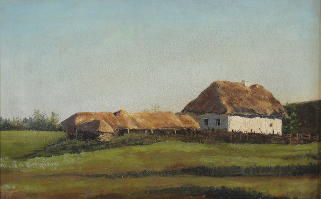 Неизвестный художник. Малороссийский пейзаж с хатами